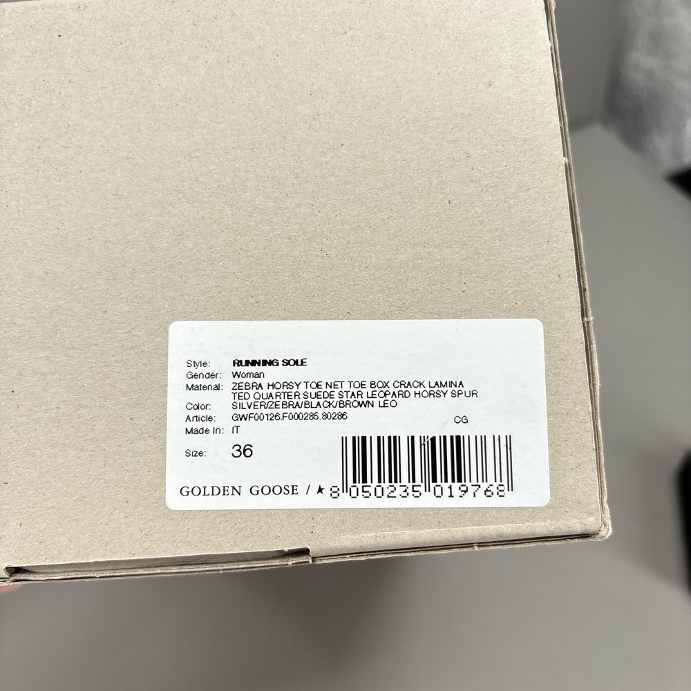 Golden Goose Running Sole Shoes Womens Size 6 Zebra Leopard Pony Hair Sneakers - Picture 16 of 16